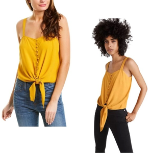 Madewell Size Small Button-Front Tie Tank Top V Yellow Summer‎ Boho